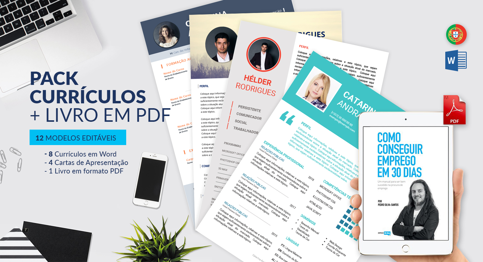 Pack com Livro em PDF, currículos e cartas de apresentação